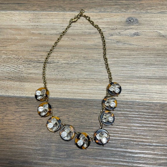J Crew Tortoise Brown Beaded Crystal Statement Necklace